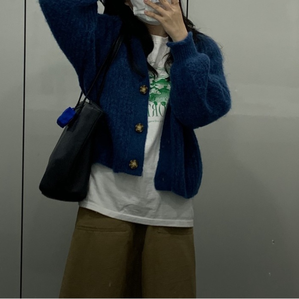 ZARA purl blue oversized knit wool alpaca chunky cardigan